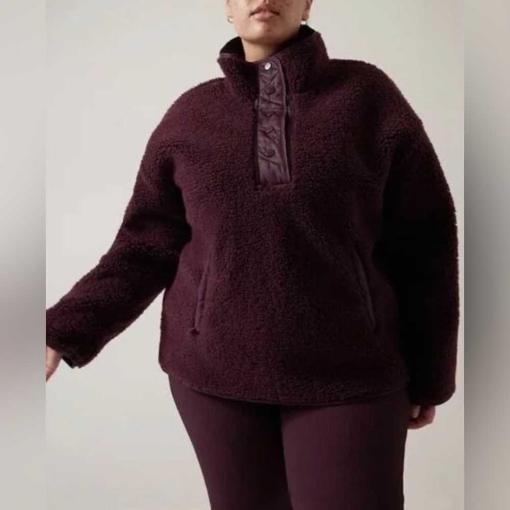 Athleta Burgundy Sherpa Snap Sweatshirt Size 1X